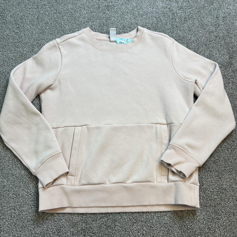 Athleta Girl Sweatshirt Girls XL 14 Pink Crewneck Thumbholes Kangaroo‎ Pockets